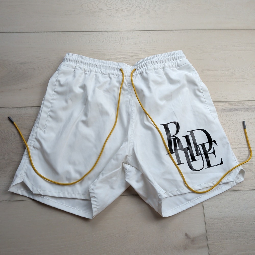 Rhude Logo Swim Shorts Trunks Mens Small White Mesh Lined Spell Out Beach Casual